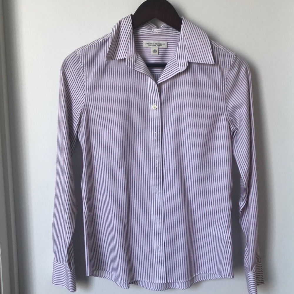 Burgundy and white dress shirt